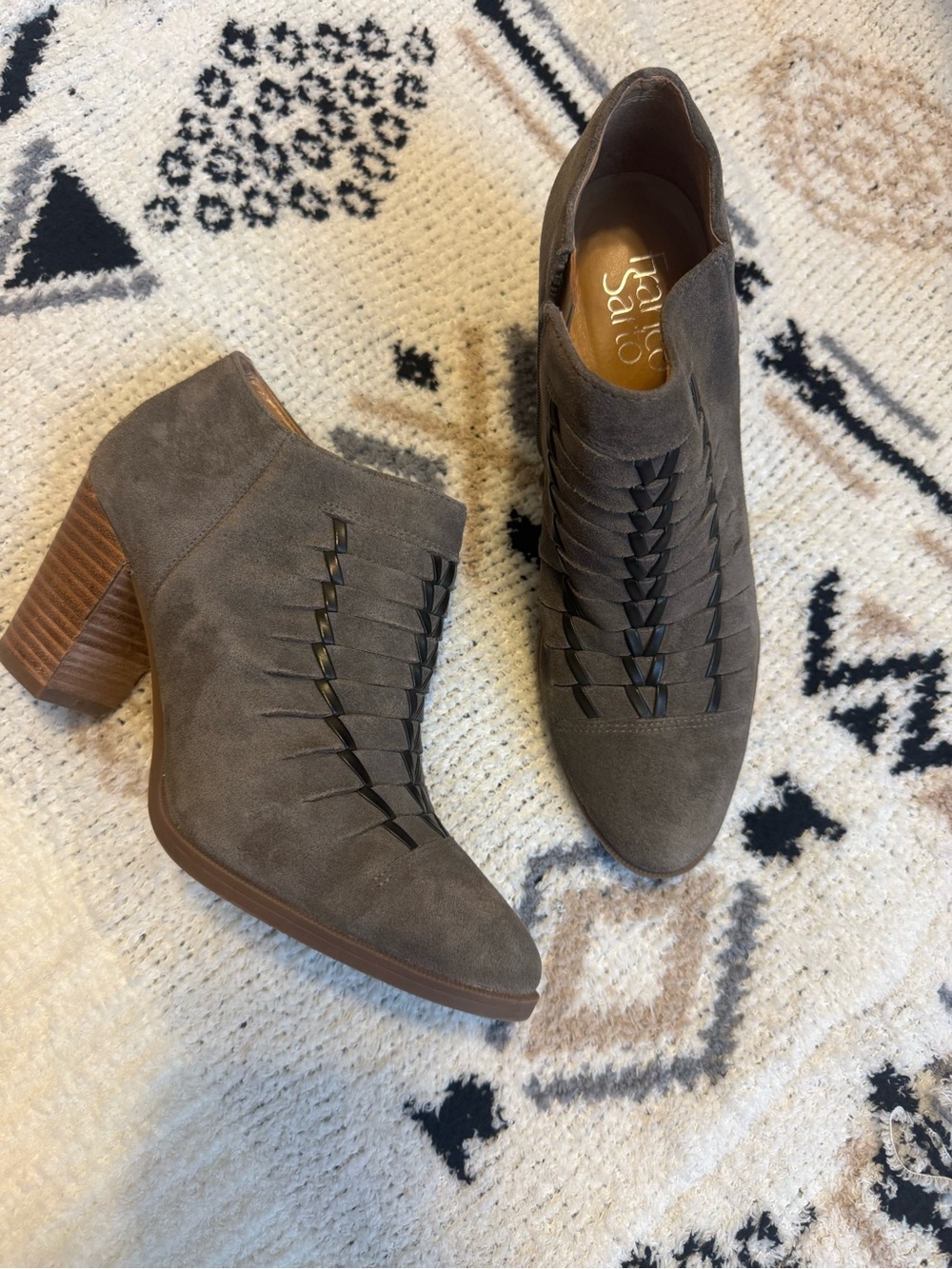 Franco Sarto Olive Suede Braided Front Block Heel Booties